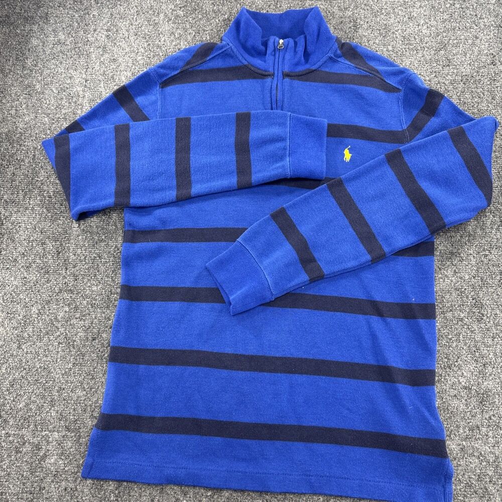 Polo Ralph Lauren Boys XL 18-20 Blue Navy Stripe Quarter Zip Pullover Pony